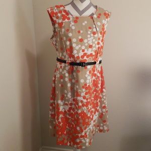 Orange and White Polka Dot Sleeveless Dress